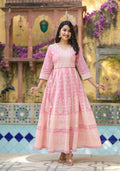 Juniper Onion Pink Anarkali Dress with Intricate White Print