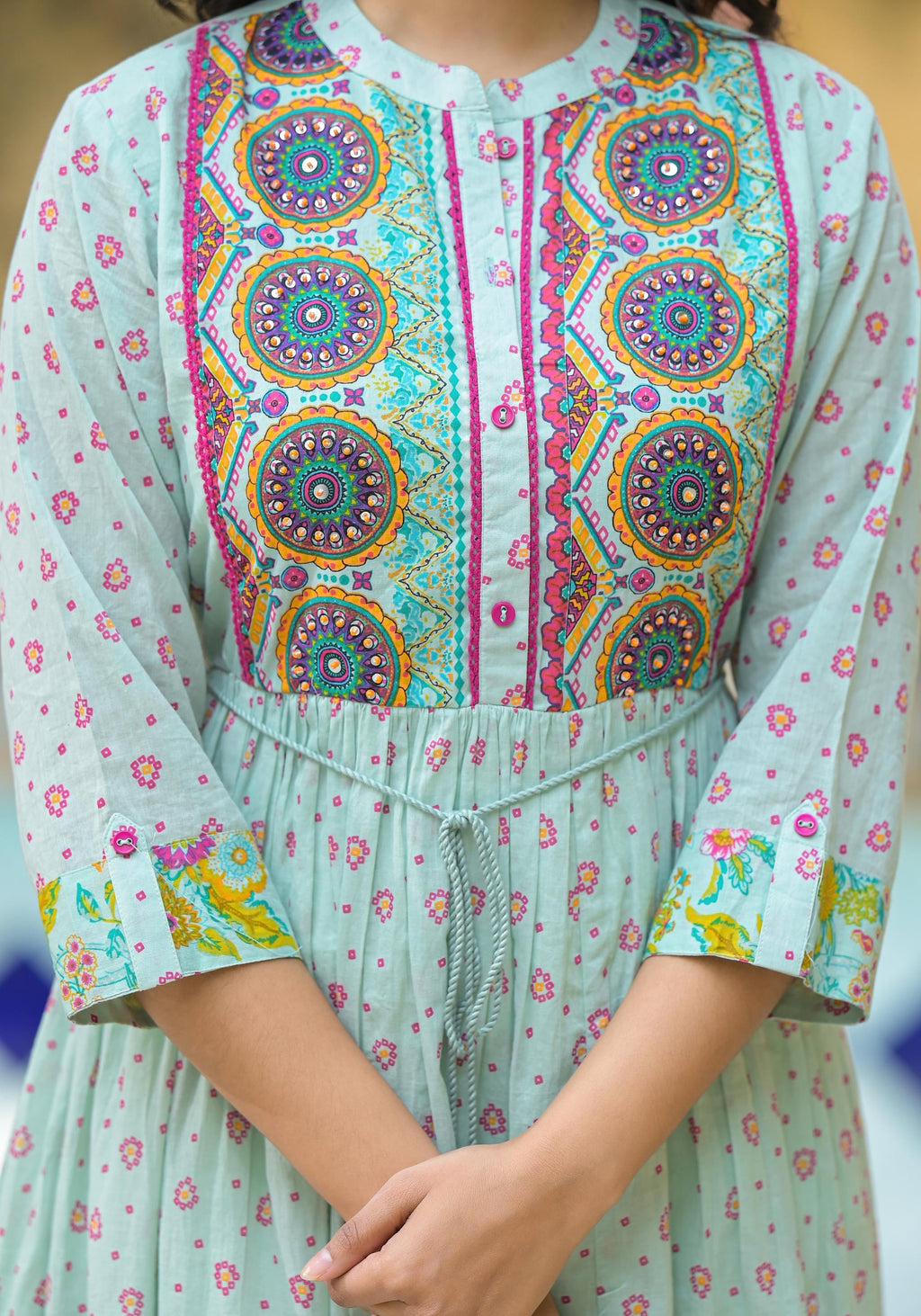 Juniper Mint Green Floral Long Dress With Dupatta