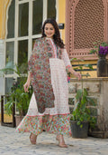 Juniper Off White Floral Long Dress With Dupatta
