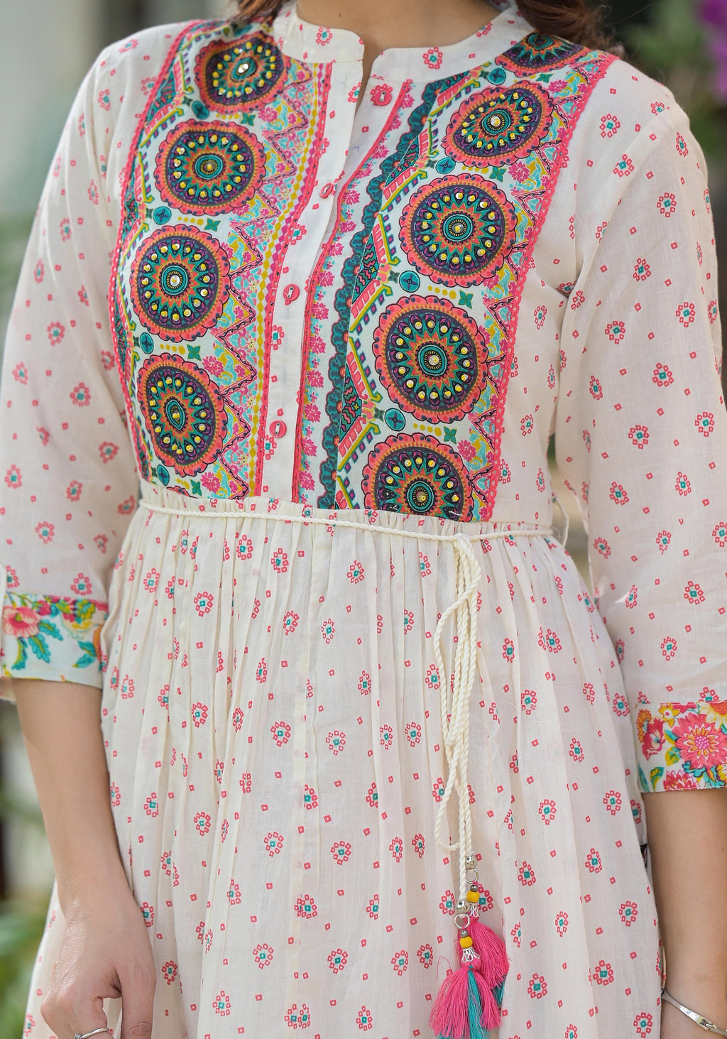 Juniper Off White Floral Long Dress With Dupatta