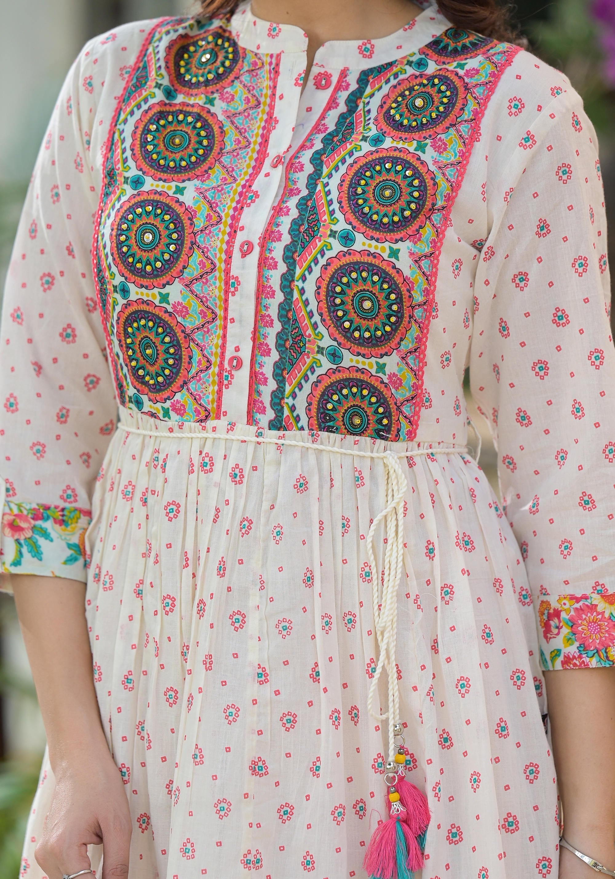 Juniper Off White Floral Long Dress With Dupatta