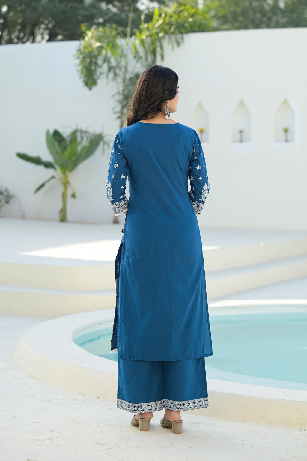 Juniper Indigo Embroidered Cotton Suit Set With Dupatta