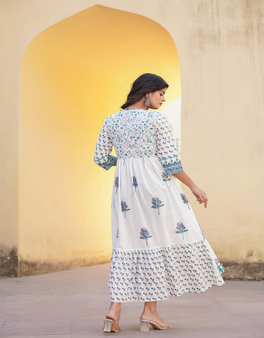 Juniper White Floral Printed Cotton Kurta & Dupatta With Lace
