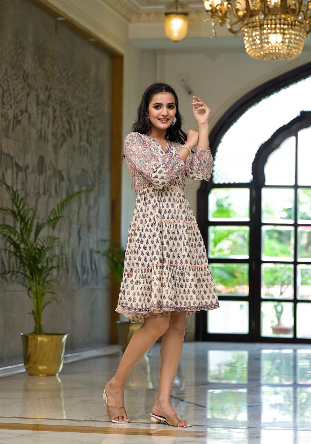 Juniper Blush Block Print Tiered Mini Dress