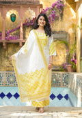 Juniper Mustard Ethnic Motif Printed Viscose Kurta Pant And Dupatta Set With Sequins & Beads