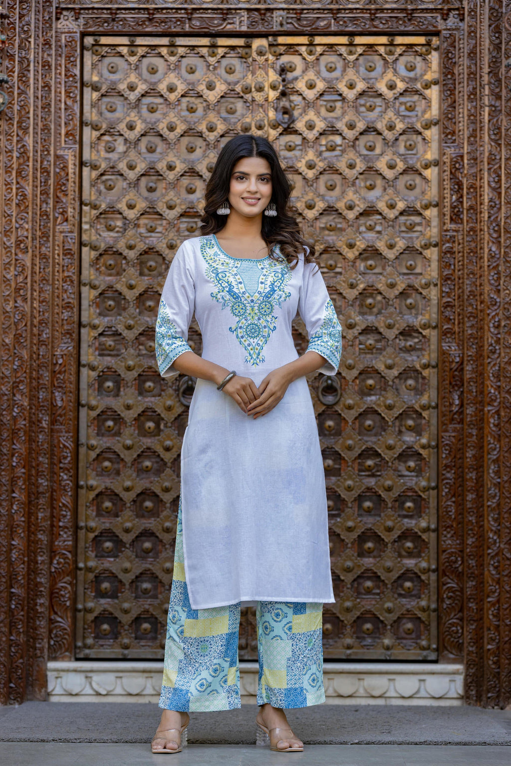 Juniper Blue Ethnic Printed Kurta Set with Dupatta