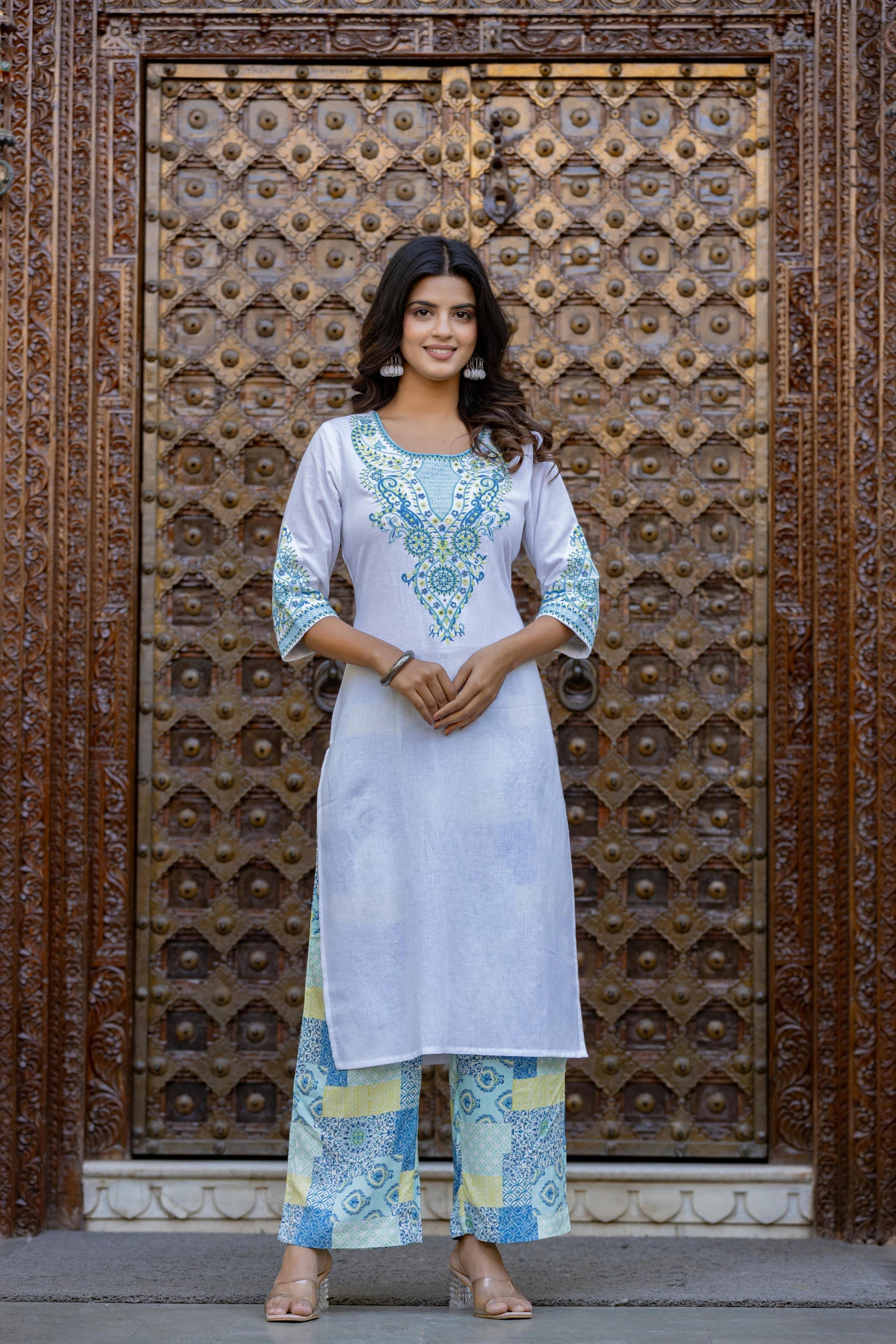 Juniper Blue Ethnic Printed Kurta Set with Dupatta