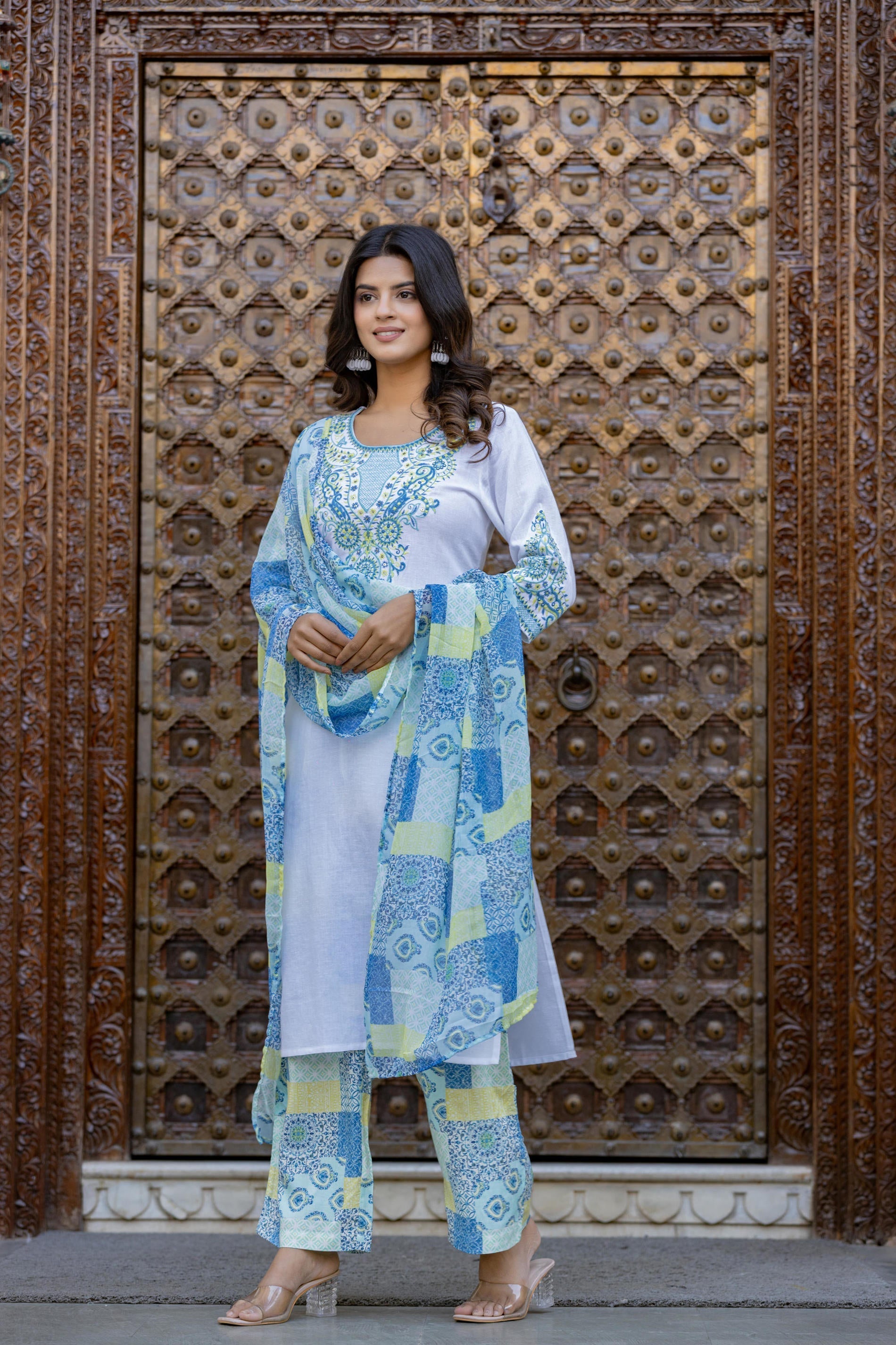 Juniper Blue Ethnic Printed Kurta Set with Dupatta