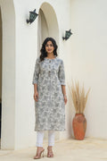 Juniper Grey Floral Printed Kurta