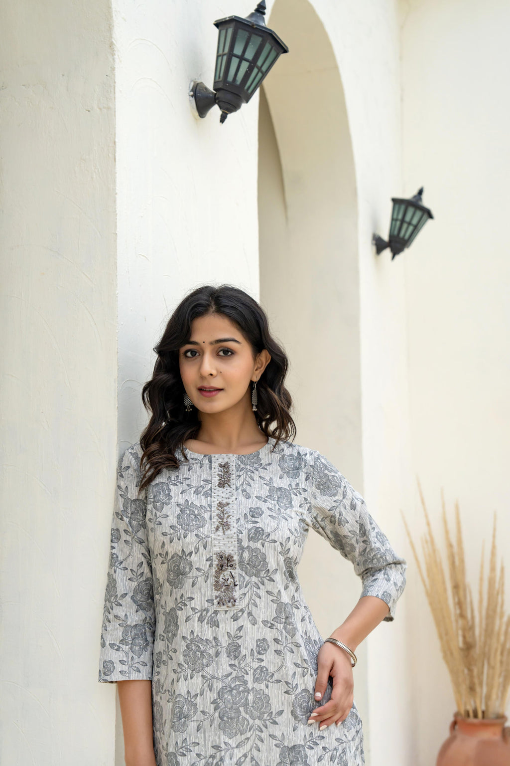 Juniper Grey Floral Printed Kurta