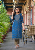 Juniper Women's Blue Ethnic Motif Printed Cotton Kurta
