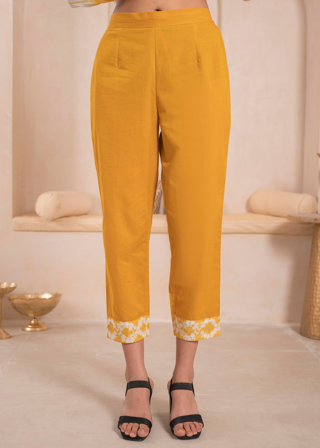Juniper Mustard And White Kurta , Solid Bottom And Tie - Dye Dupatta With Cotton Lace , Buttons , Sequin