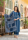 Juniper Indigo Blue Printed Kurta Set With Dupatta