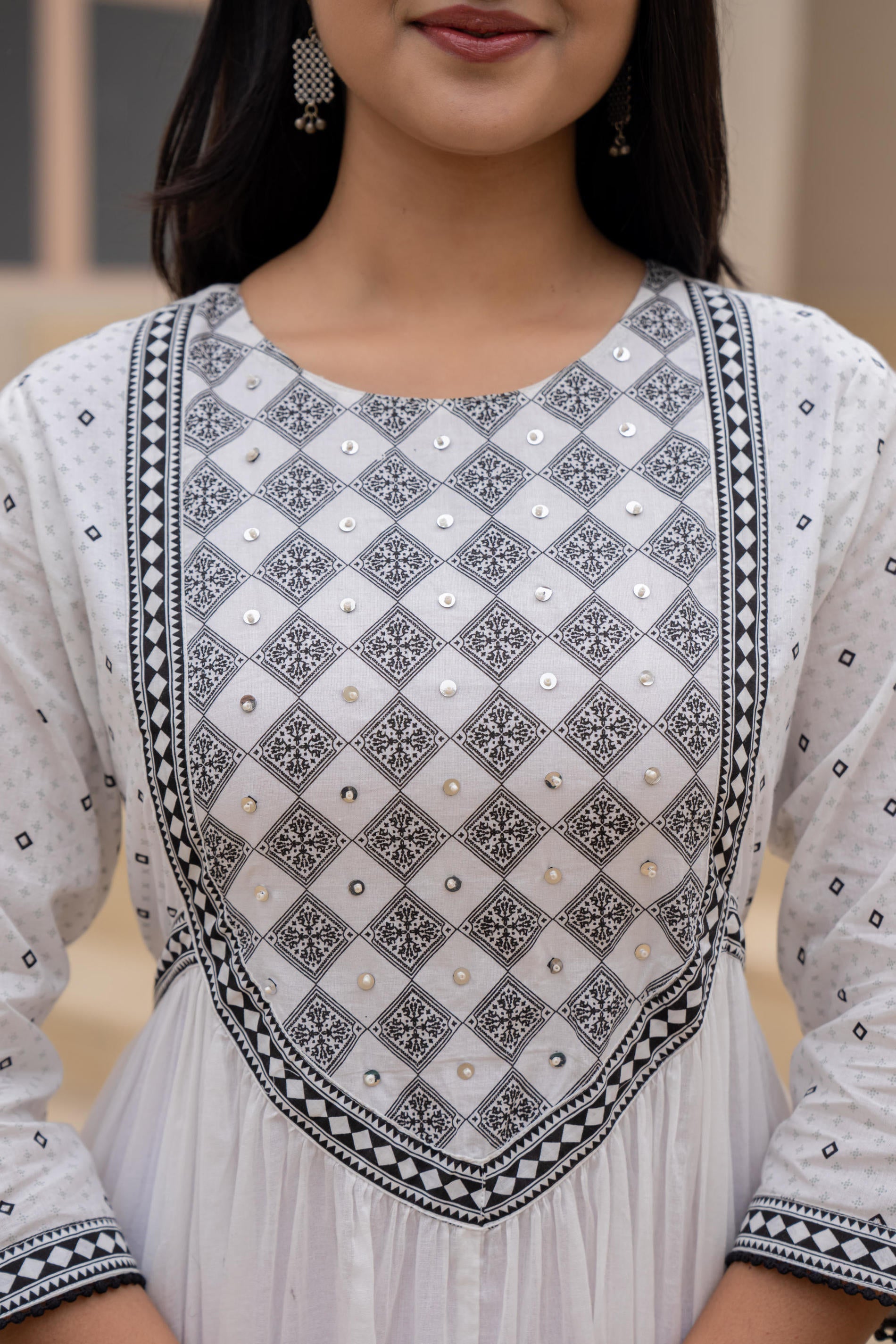 Juniper White Anarkali Dress with Embroidered Dupatta