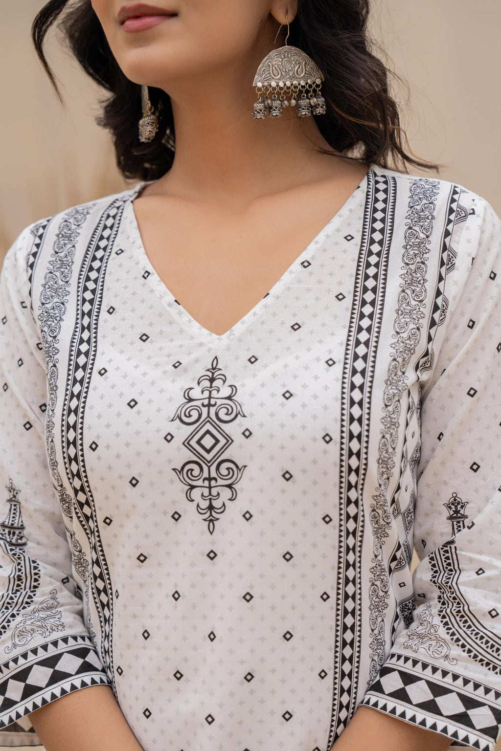 Juniper White Printed Kurta Set with Palazzo & Dupatta