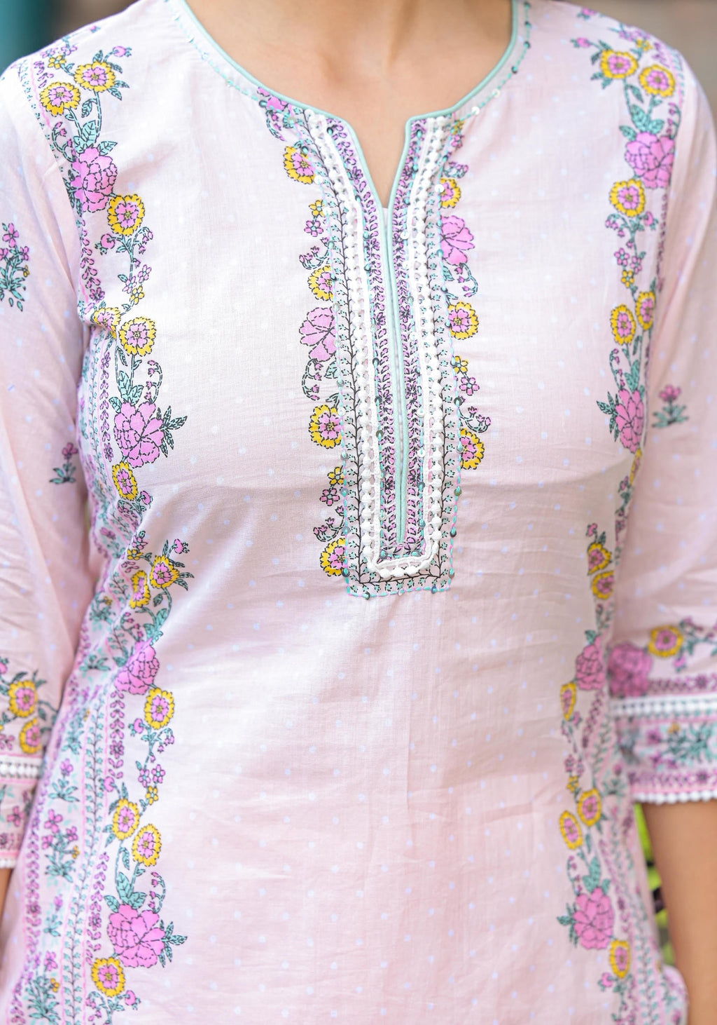 Juniper Onion Pink Embroidered Kurta Set with Aqua Floral Dupatta