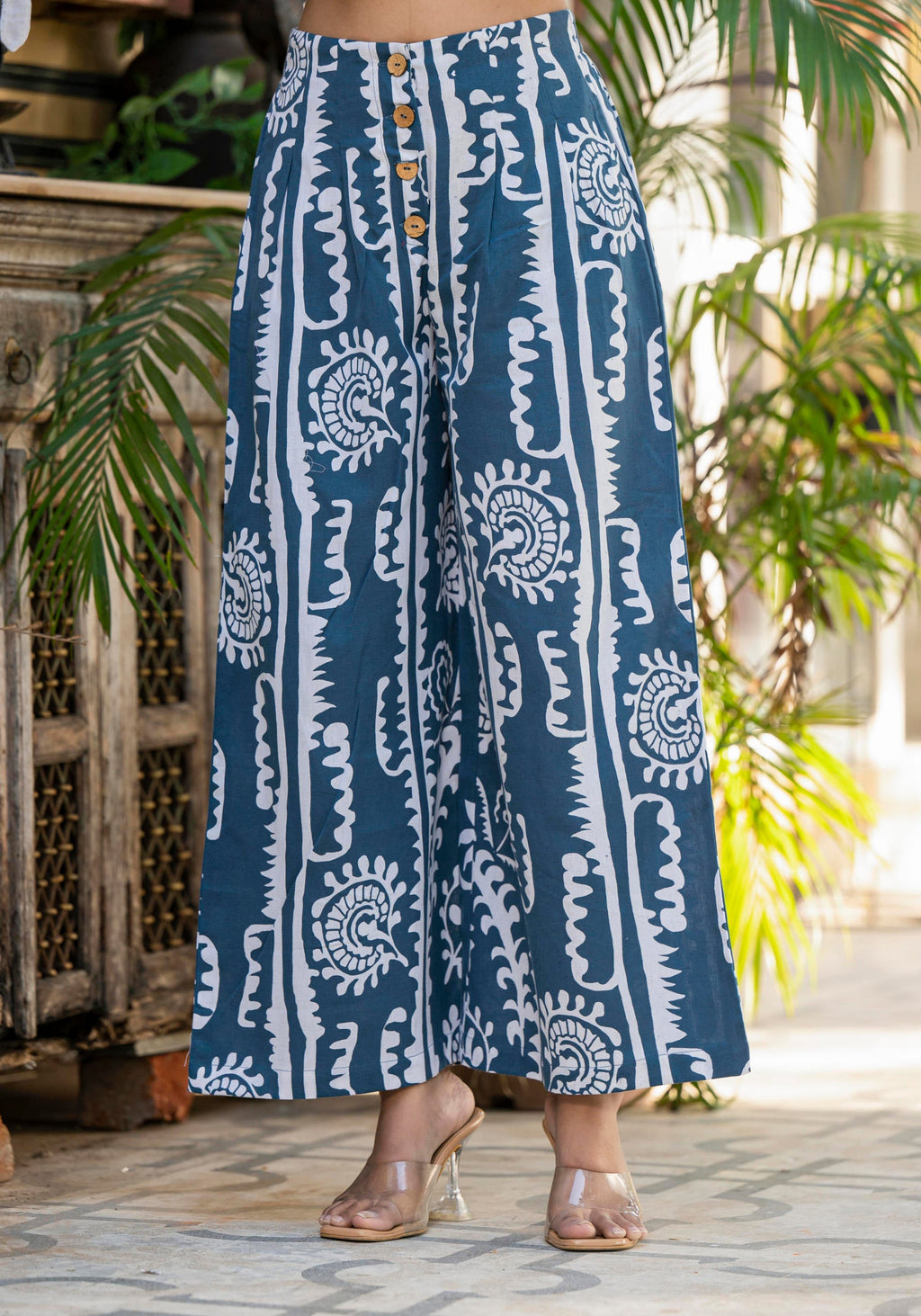 Juniper Embroidered Co-ord Set with Eyelet Shirt and Printed Wide-Leg Pants
