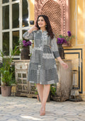 Juniper Women's Black Geometric Printed Cotton Short Dress With Buttons