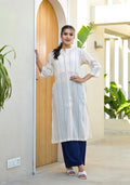 Juniper Minimal Ivory Striped Straight Kurta