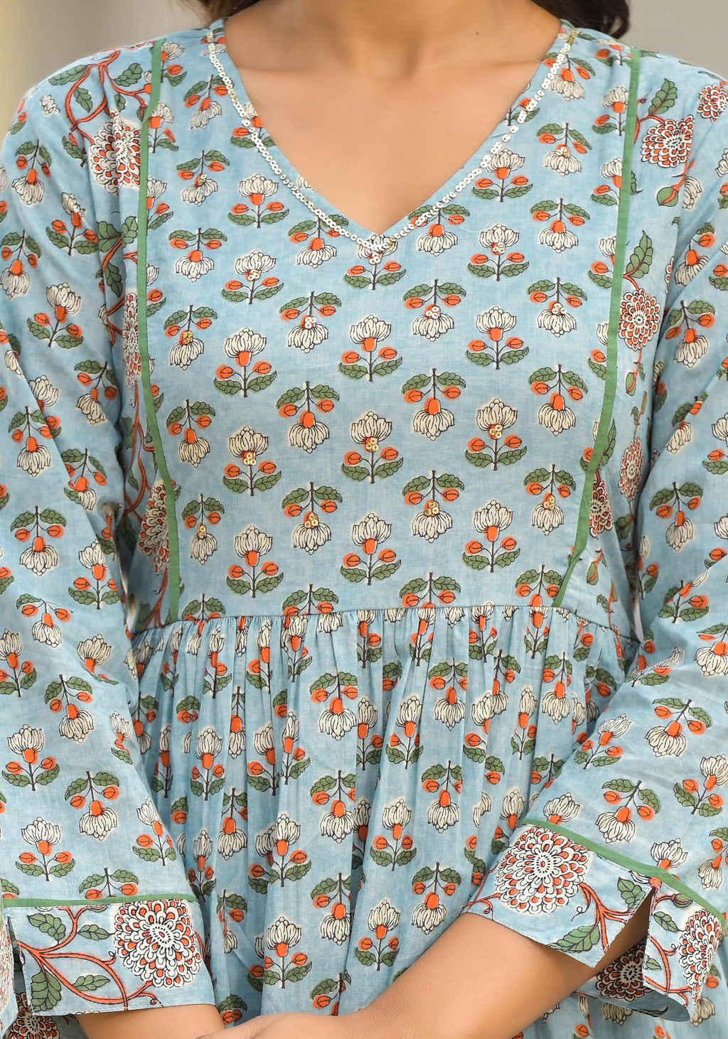 Juniper Women's Grey Floral Printed Cotton Kurta Sharara And Dupatta Set With Sequins