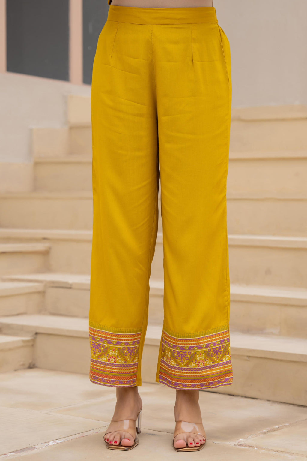 Juniper Mustard Embroidered Kurta Set with Printed Pant & Dupatta