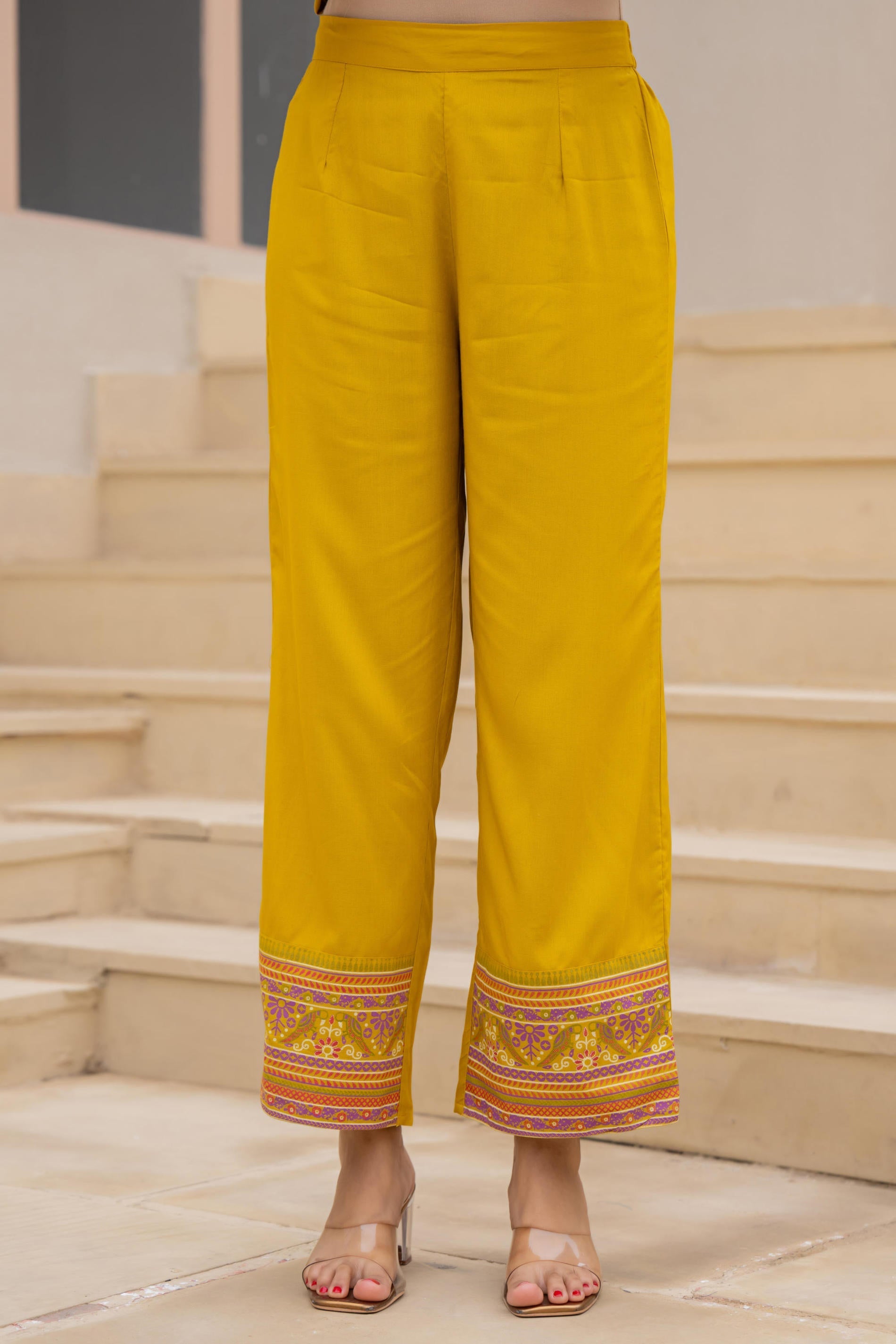 Juniper Mustard Embroidered Kurta Set with Printed Pant & Dupatta