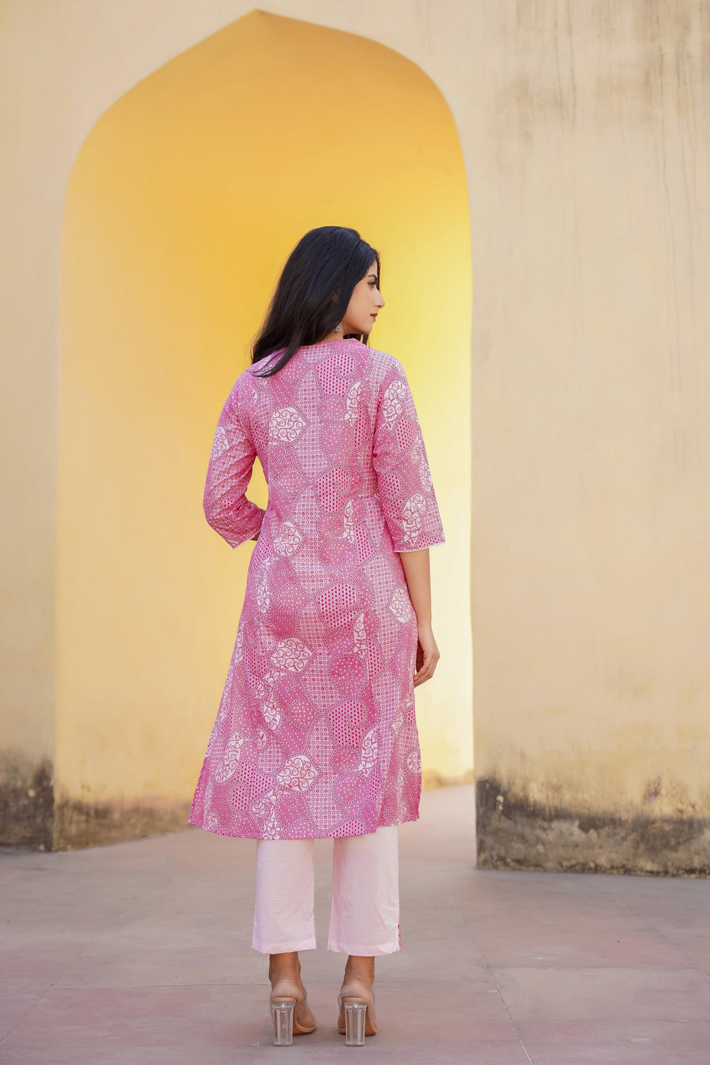Juniper Light Pink Ethnic Motif Printed Kurta Pant And Dupatta Set With Mirror & Thread Work
