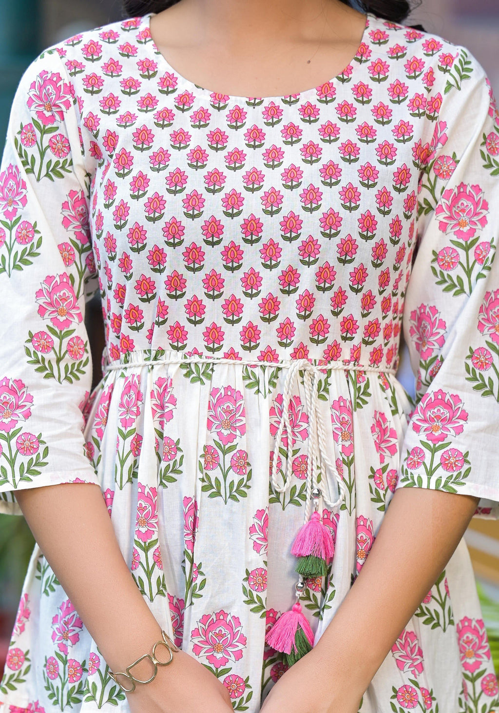Juniper Women's Off Lime Floral Printed Cotton Short Dress With Doris