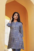 Juniper Blue Ethnic Motif Printed Viscose Tunic With Buttons