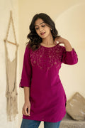 Juniper Plum Embroidered Tunic Top with Button Detailing