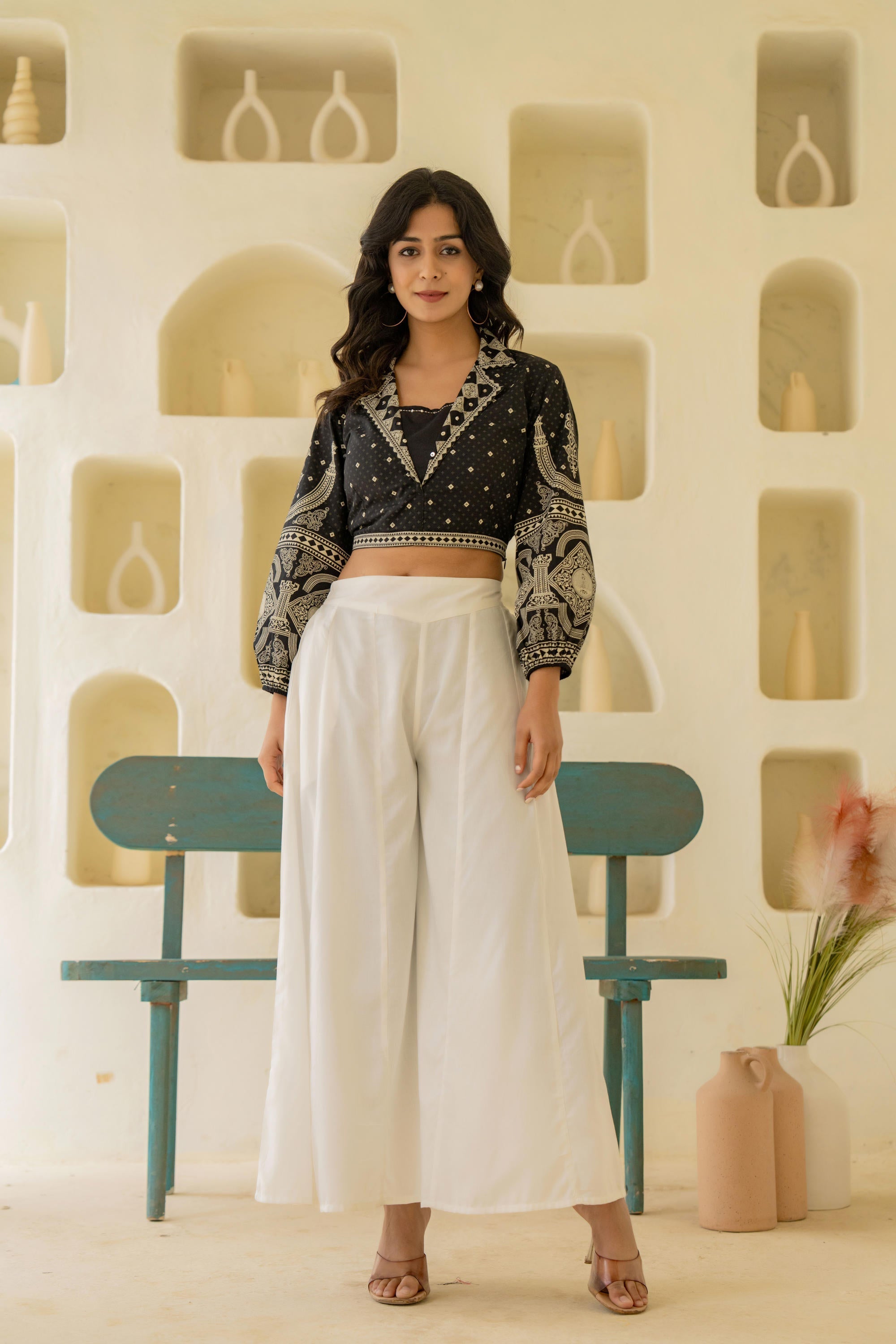 Juniper Off White Solid Viscose Palazzo Pants