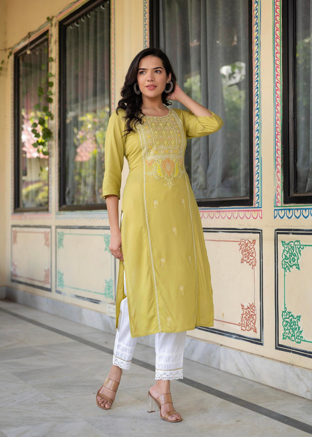 Juniper Lime Viscose Geometric Printed Kurta
