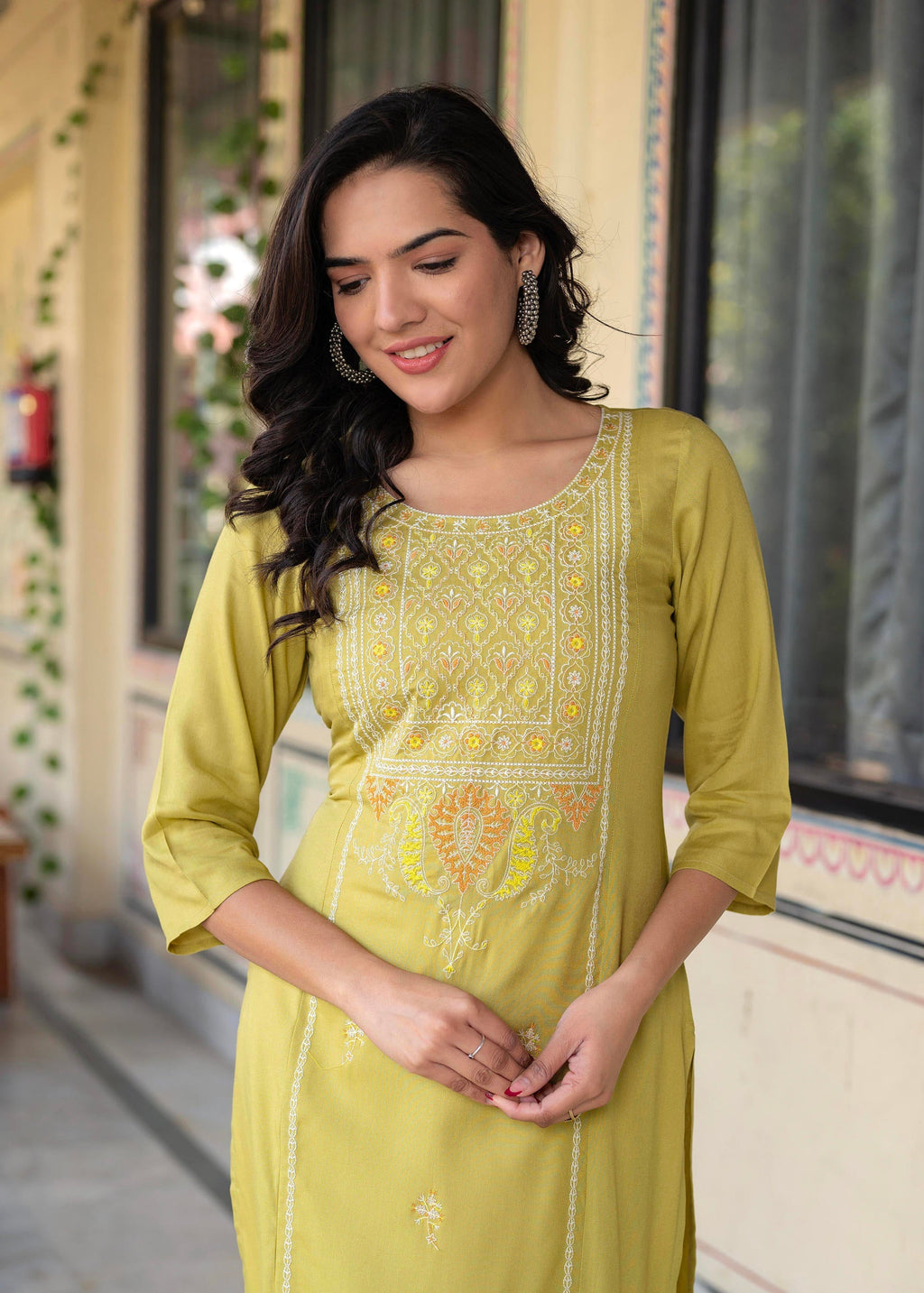 Juniper Lime Viscose Geometric Printed Kurta