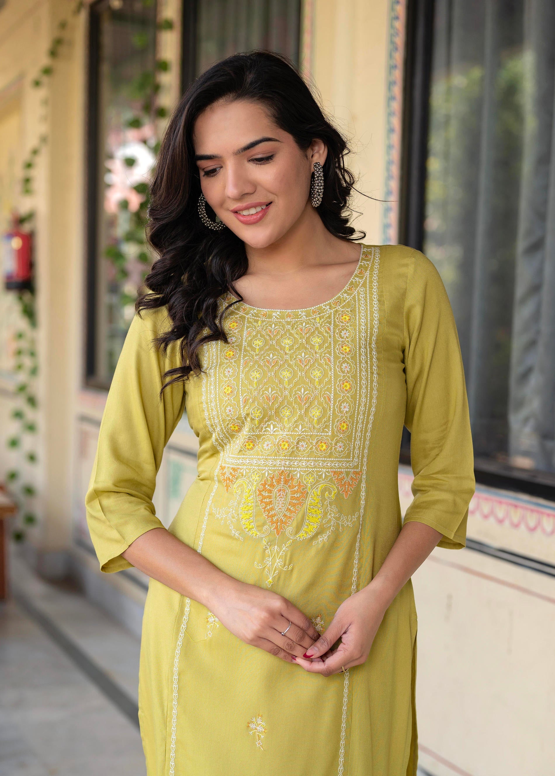 Juniper Lime Viscose Geometric Printed Kurta