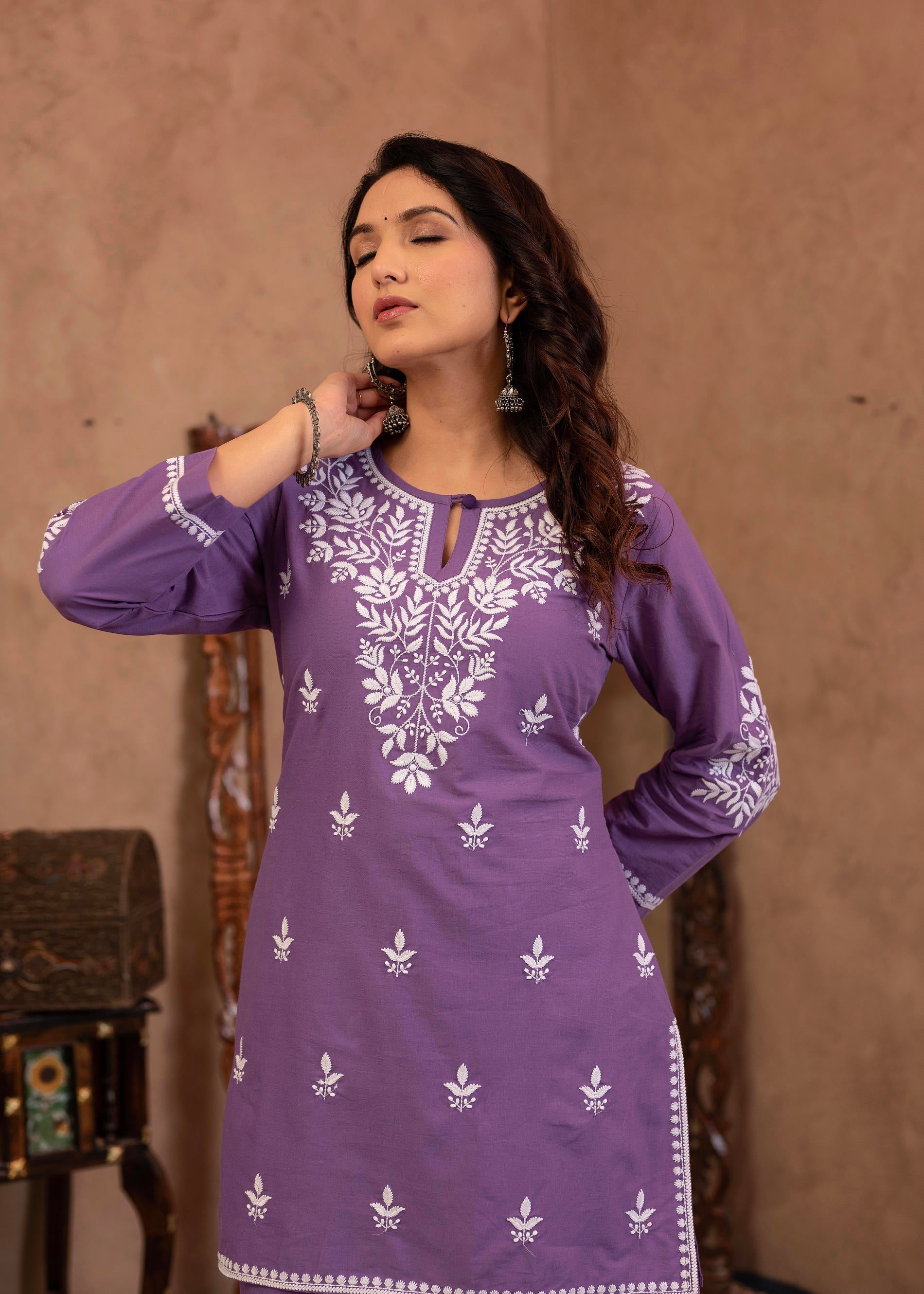 Juniper Lavender Serenity Thread Embroidered Kurta Set
