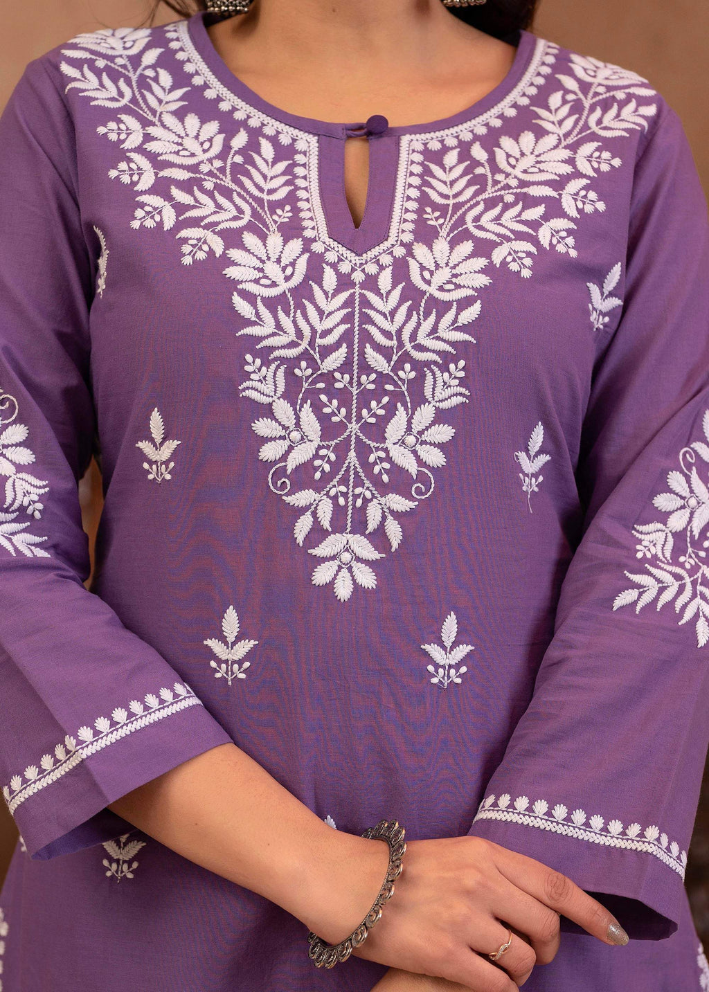 Juniper Purple Embroidered Cotton Kurta With Pant