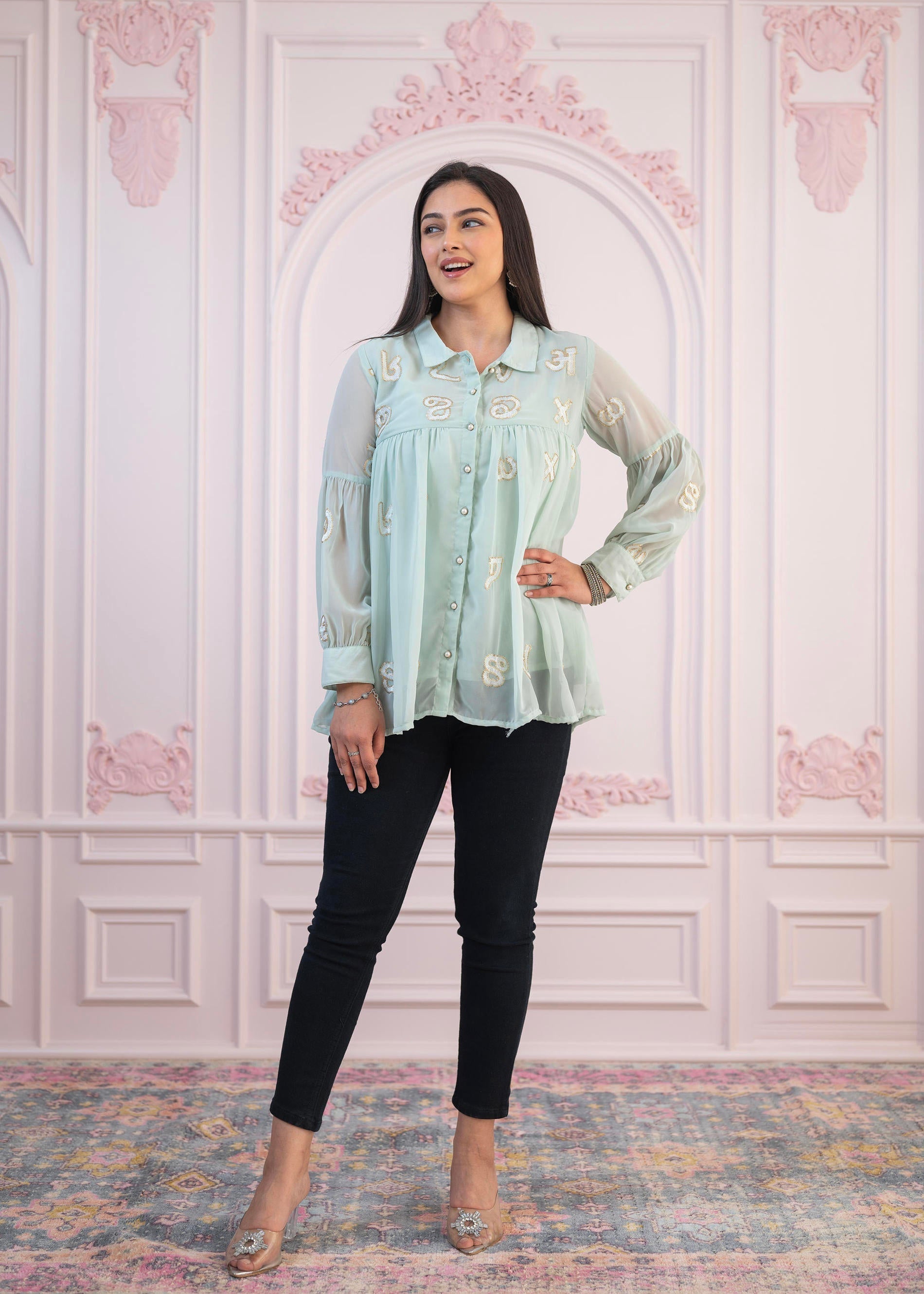 Juniper Mint Embroidered Cotton Kurta with Pant