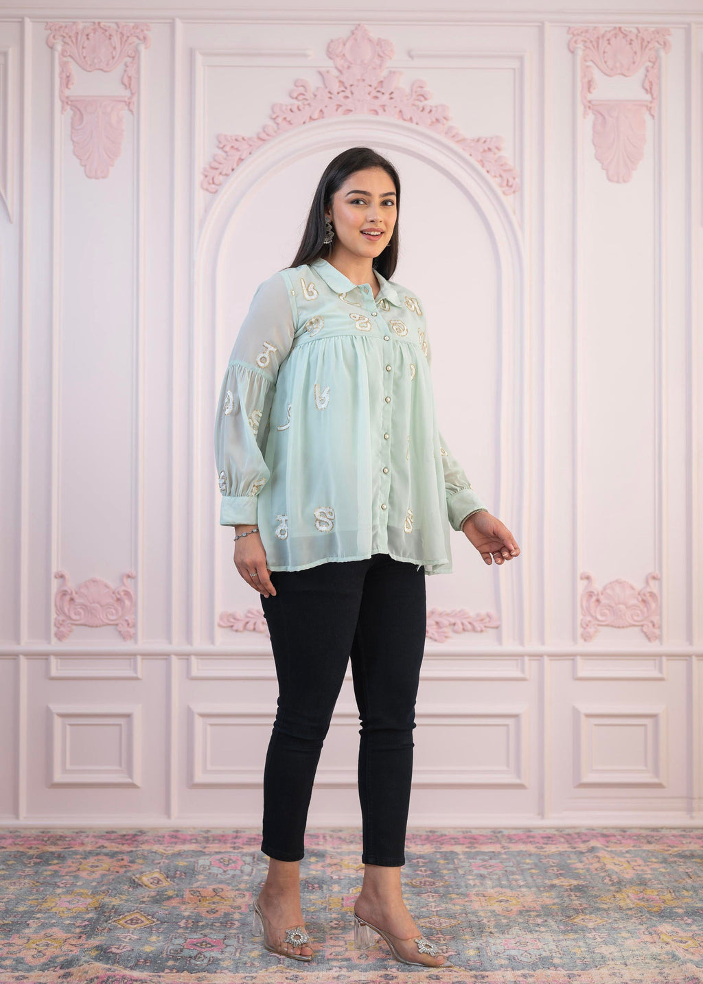 Juniper Mint Embroidered Cotton Kurta with Pant