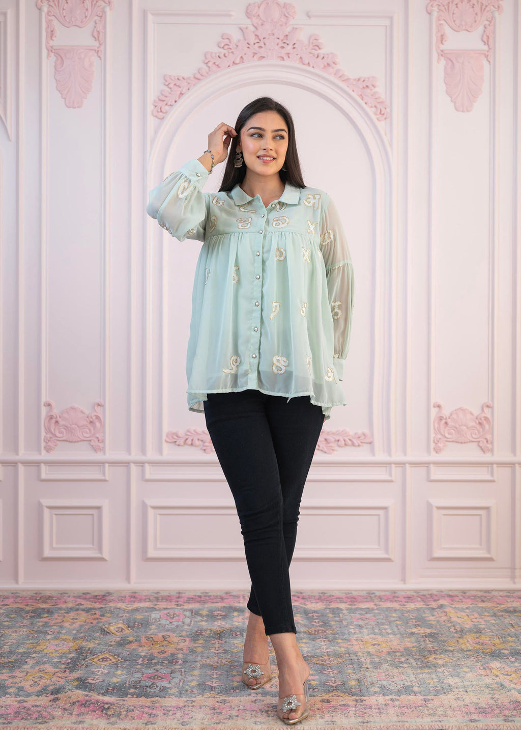 Juniper Mint Embroidered Cotton Kurta with Pant