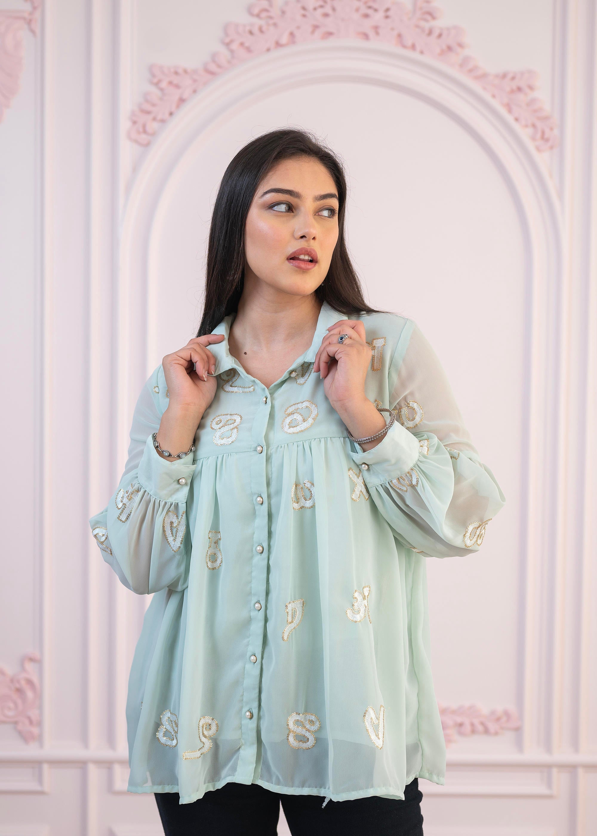 Juniper Mint Embroidered Cotton Kurta with Pant