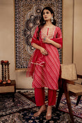 Juniper Maroon Bandhej Print Kurta Set with Embroidered Yoke and Net Dupatta