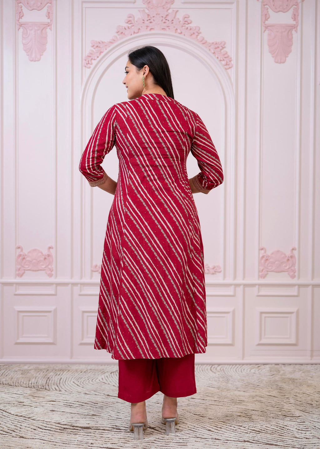 Juniper Maroon Angrakha-Style Kurta Set with Gota Work and Dupatta