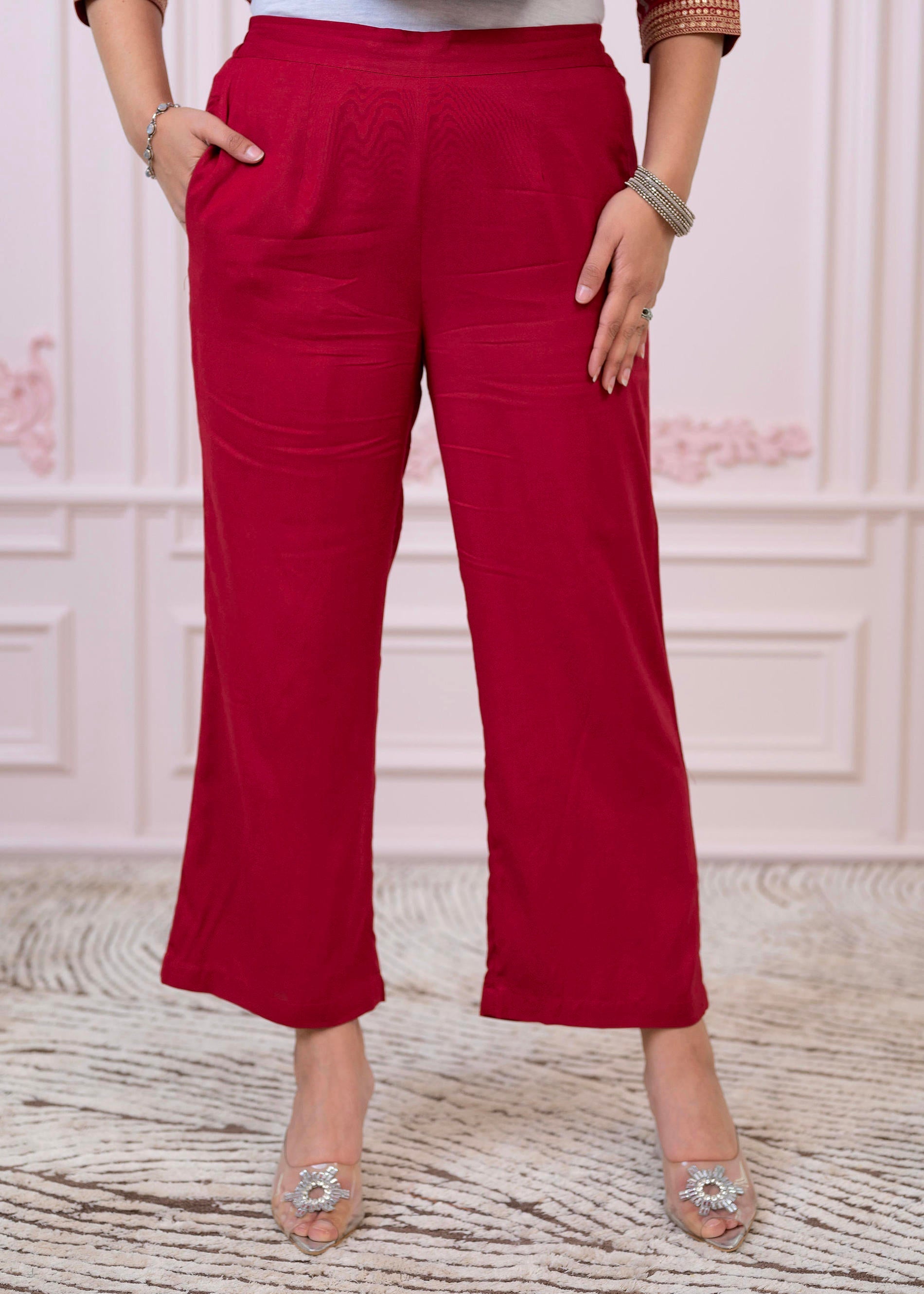 Juniper Maroon Angrakha-Style Kurta Set with Gota Work and Dupatta