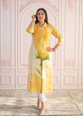 Juniper Yellow Floral Printed Viscose Kurta with Button Details