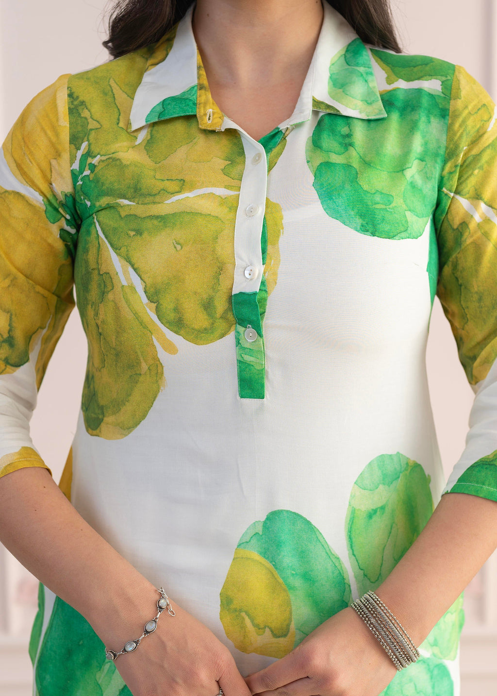 Juniper Green Floral Printed Viscose Kurta With Button Closure