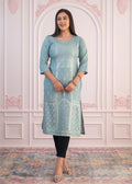 Juniper Women's Mint Printed Viscose Straight Fit Kurta