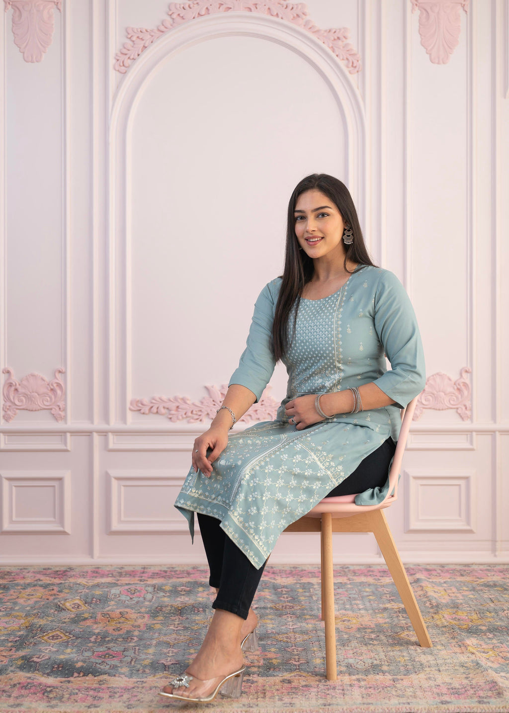 Juniper Mint Printed Viscose Straight Fit Kurta