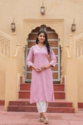 Juniper Pink Embroidered Viscose Kurta with Printed Cotton Pant
