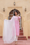 Juniper Pink Ethnic Motif Printed Viscose Kurta Set With Sequin & Thread Work