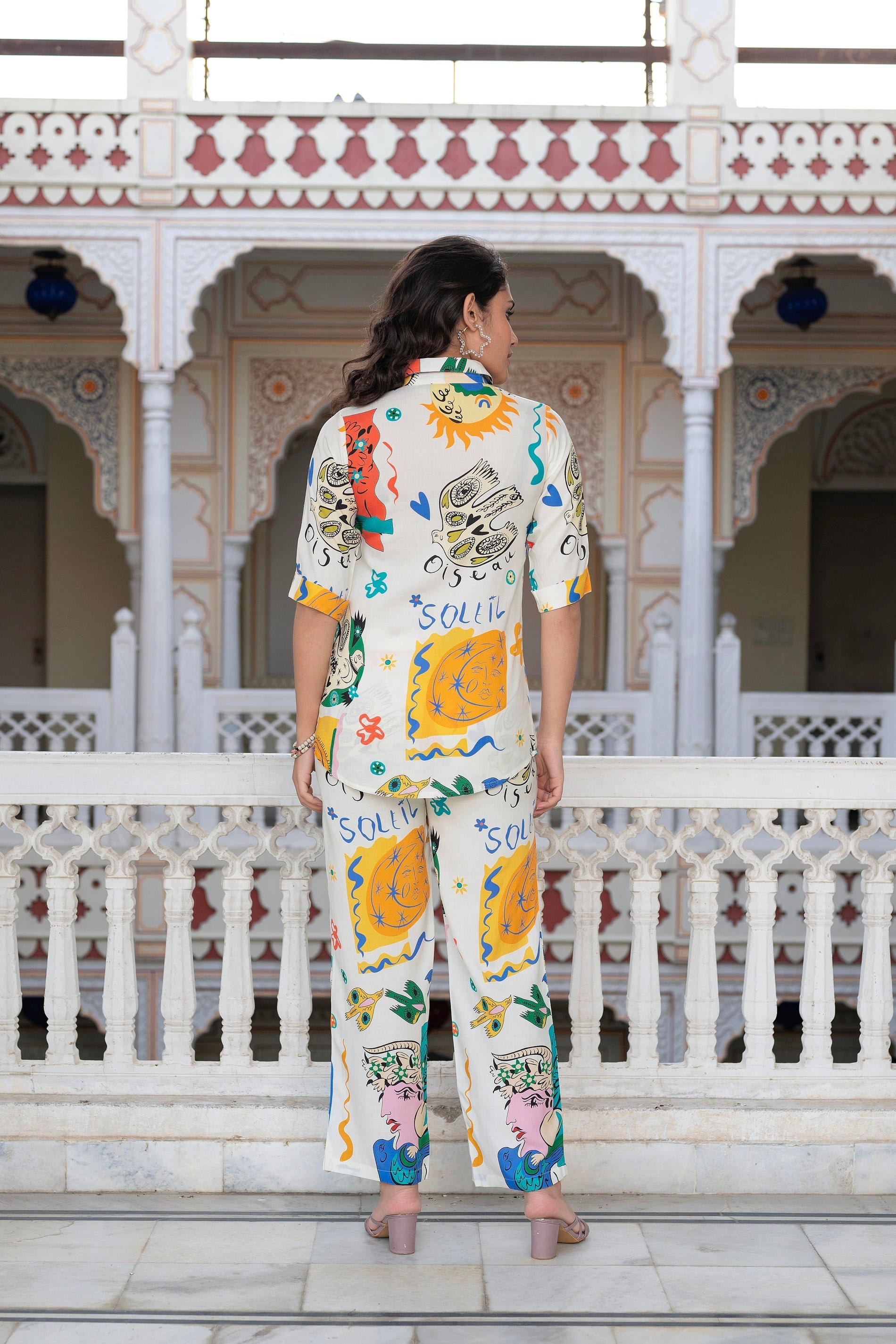 Juniper Multicolor Abstract Printed Co-Ord Set In White Base